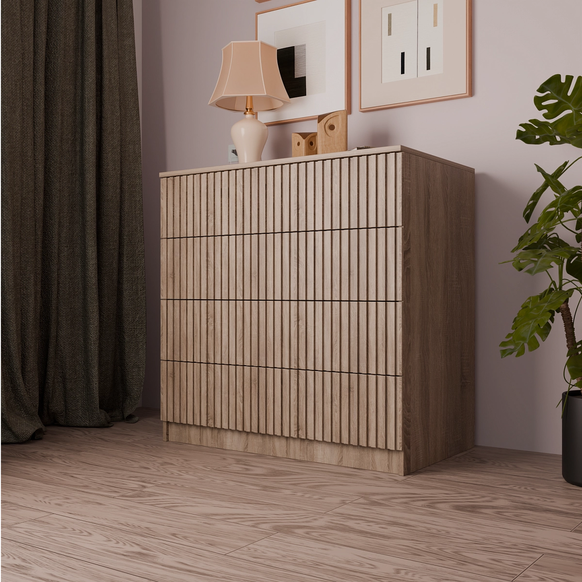 Комод Оберон с рифлеными фасадами Дуб Сонома